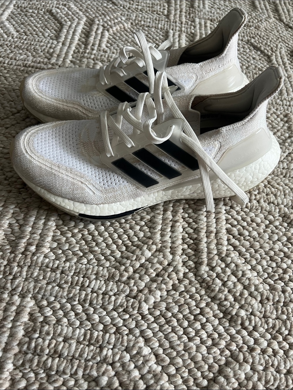 Womens adidas White Athletic Sneakers with Black Three-Stripes